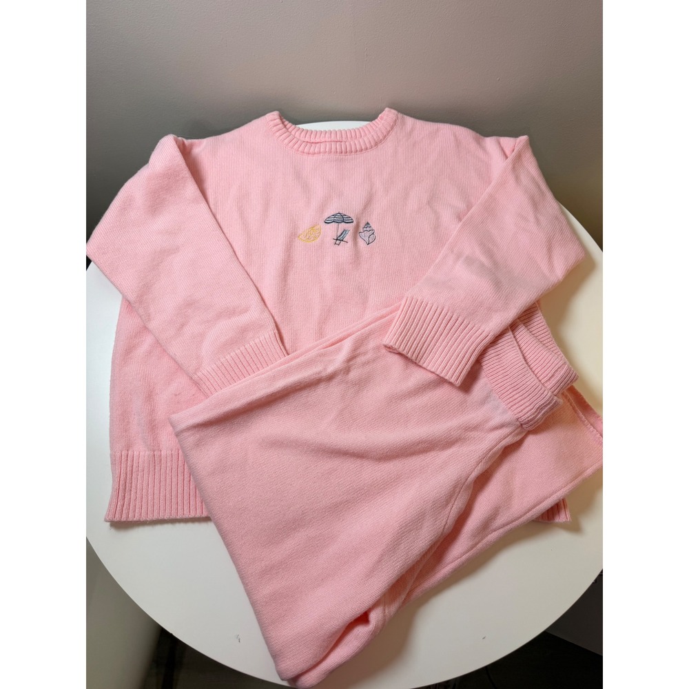 Beach Curve Lounge‎ Set Women 0XL Pink Excellent Beach Embroidery Knit 2pc